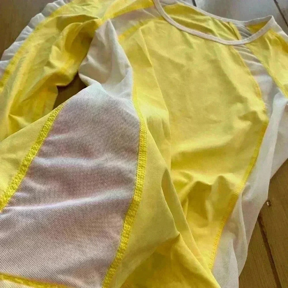 Lululemon Womens Crew Pullover Long sleeve yellow white netting activewear top 6 - Picture 9 of 13
